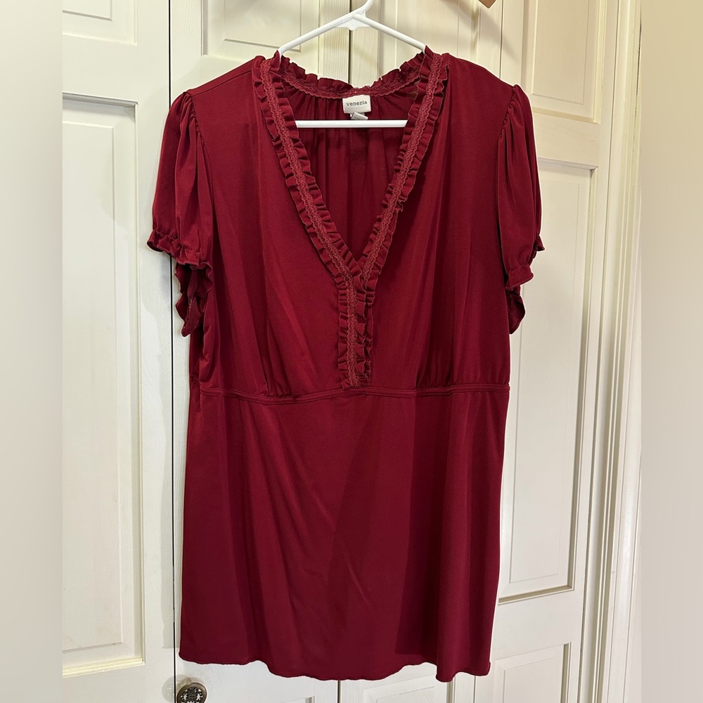 Venezia Burgundy Ruffled Top